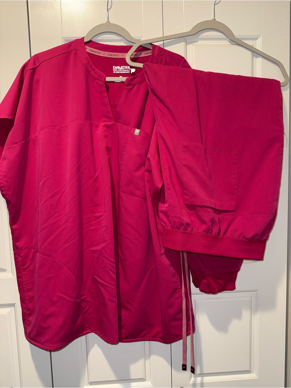 Fabletics Bright Fuchsia Scrub Top and Pants